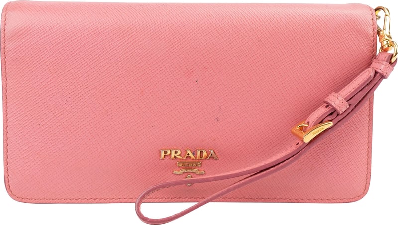 Prada Pink Saffiano Leather Wristlet Wallet Pouch Bag