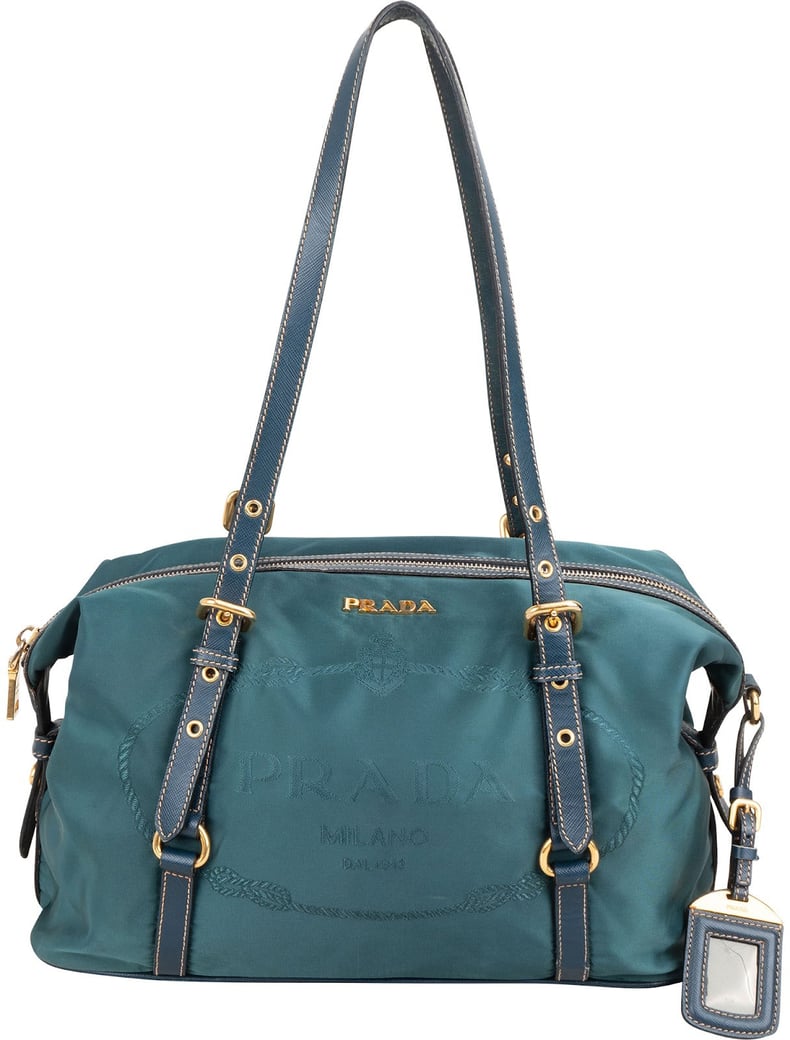 Prada Petrol Tessuto Ricamo Bowler Shoulder Bag