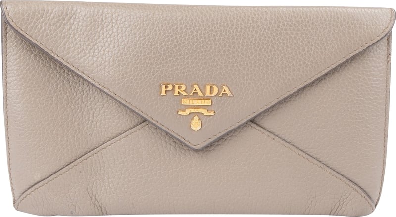 Prada Grey Vitello Grain Envelope Wallet Pouch