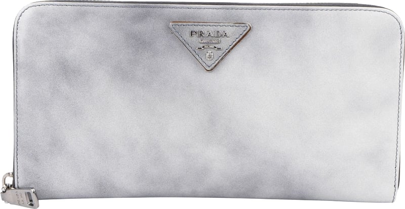 Prada Glossy Grigio Patent Leather Continental Zip Around Wallet 1M1253