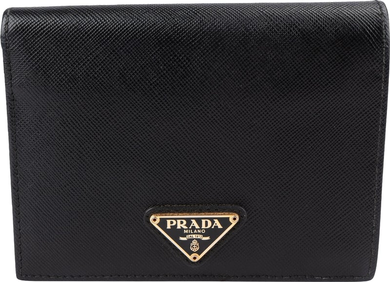 Prada Black Saffiano Leather Triangle Trifold Wallet