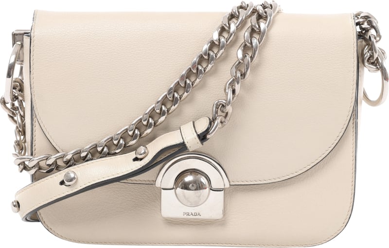 Prada Arcade Glace Leather Chain Crossbody Bag in White