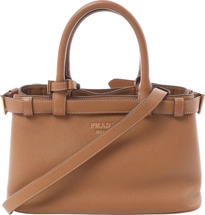 Prada Buckle Soft Grain Leather Small 2Way Handbag in Brown 1BA418