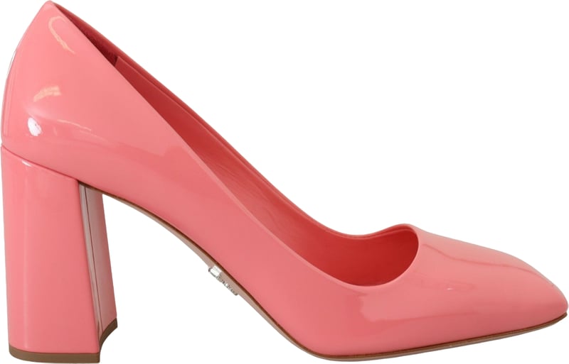Prada Pink Patent Leather Block Heels Pumps Classic