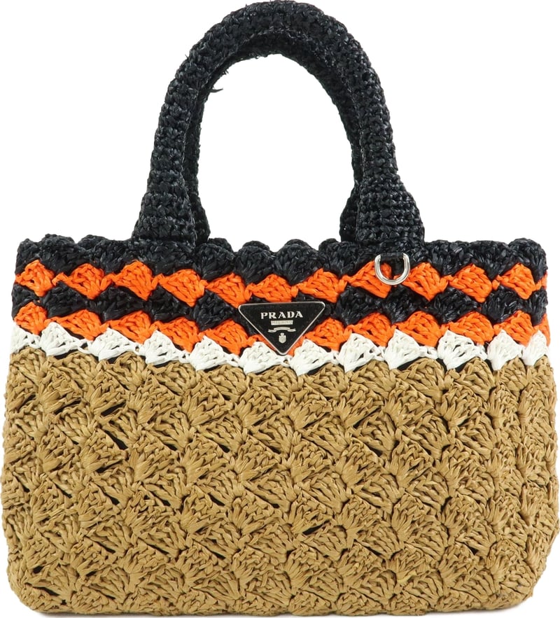 Prada Triangle Logo Raffia Crochet Small