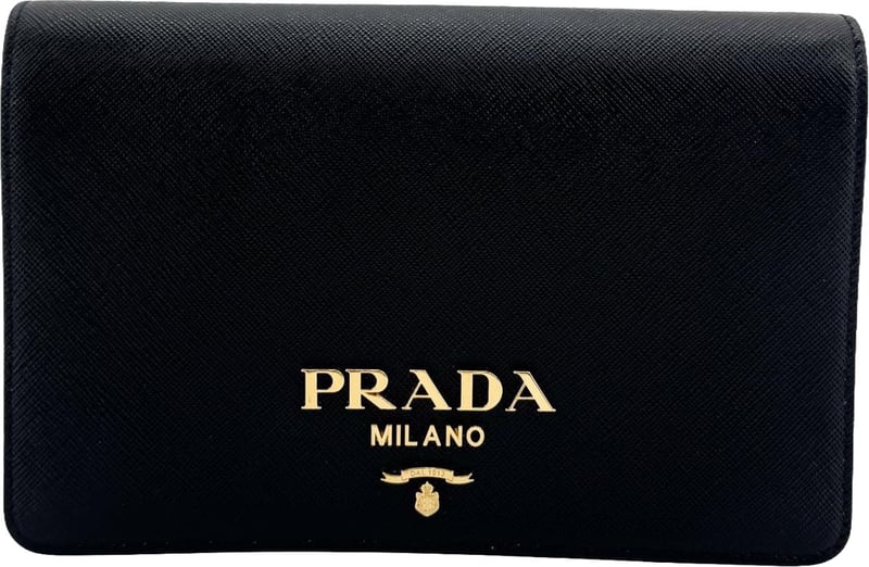 Prada Flap Card Case on Chain Saffiano Leather