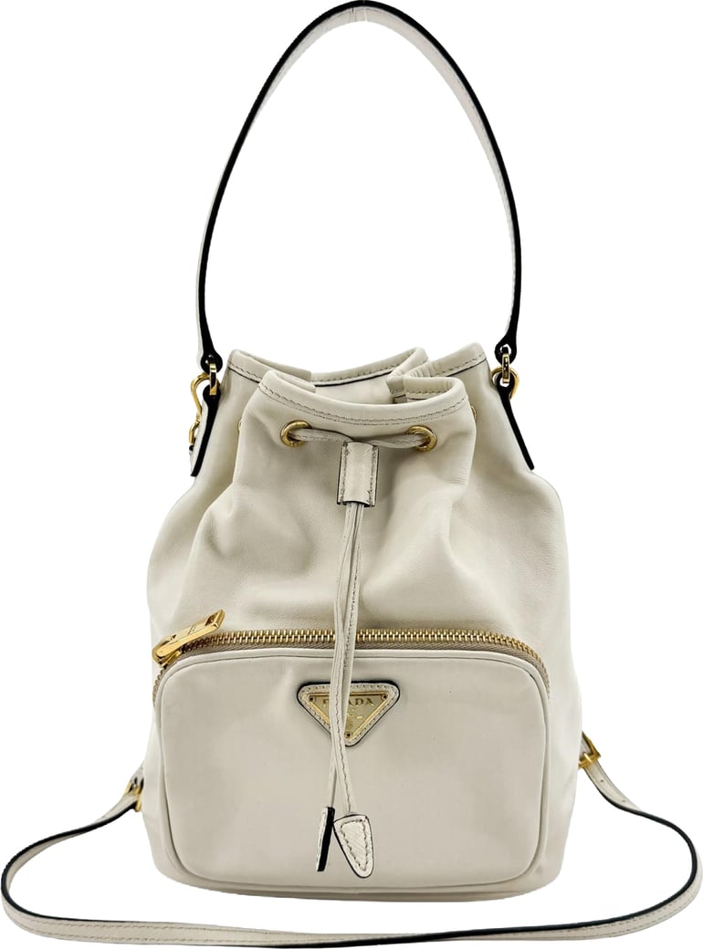 Prada Duet Drawstring Bucket Leather