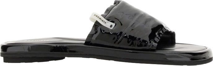 Black Lamb Leather Slide Sandal With Glossy Finish