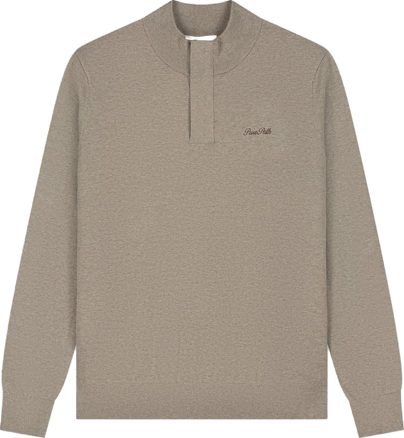 PURE PATH FLAT KNIT HIDDEN HALF-ZIP SWEATER TAUPE MELANGE 26030807