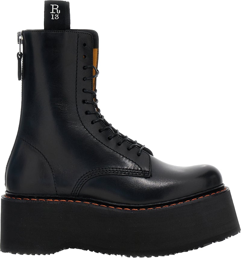 R13 Black Cowhide Lace-Up Boots
