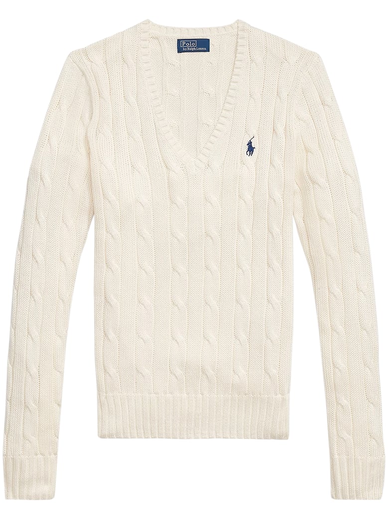 Classic Cable Knit V-Neck Pima Cotton Sweater