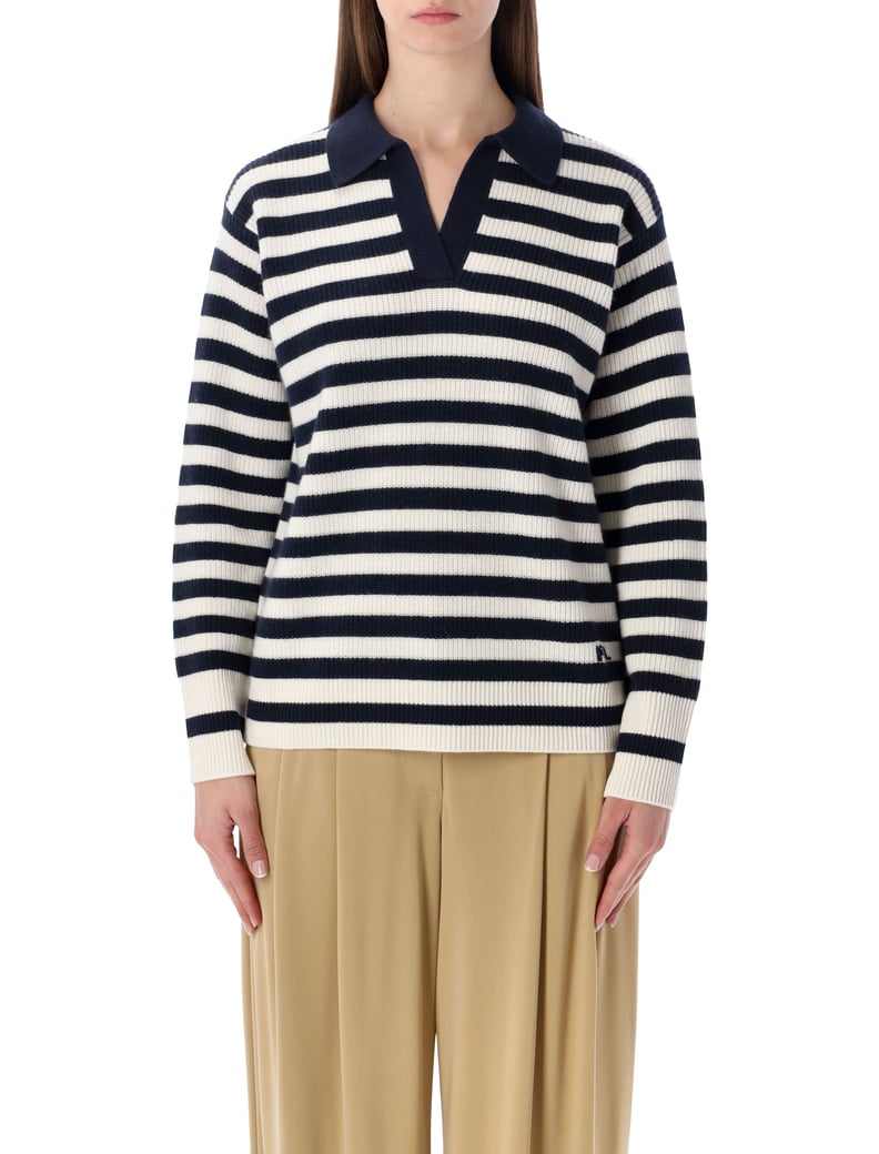 Horizontal Stripe Cashmere Polo Sweater