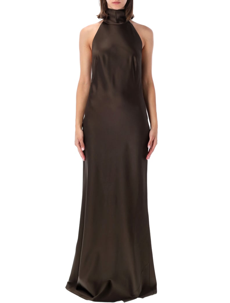 Chilton Satin Maxi Dress With Halterneck And Scarf-Tie Detail