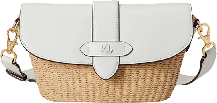 Woven Straw Shoulder Bag with Smooth Leather Flap