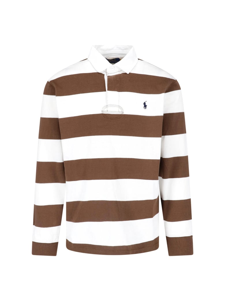 Brown Striped Rugby Cotton Polo Shirt
