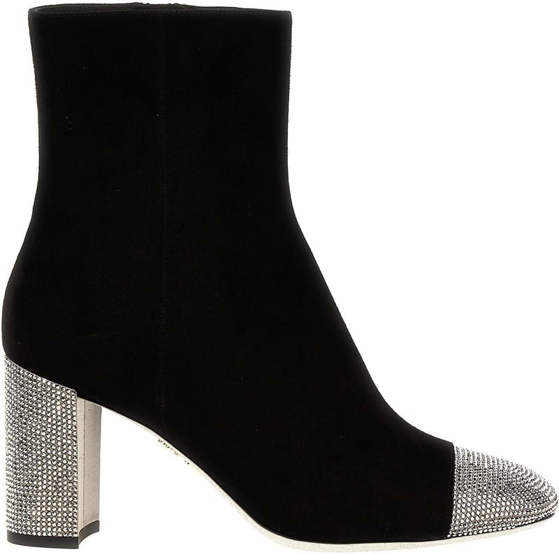 RENE CAOVILLA Black Leather Ankle Boots