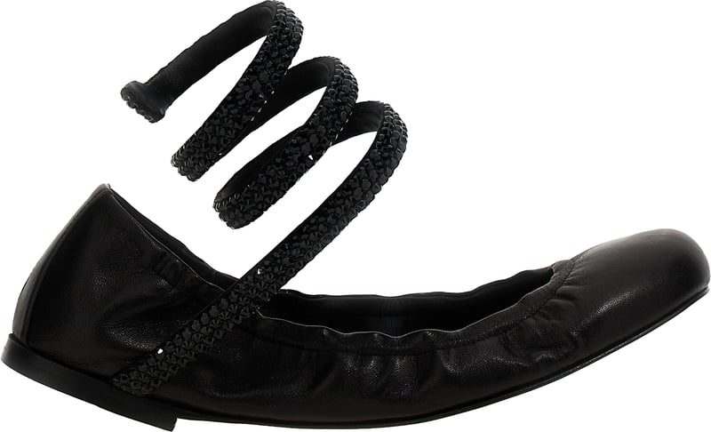 RENE CAOVILLA Black Lamb Leather Ballet Flats