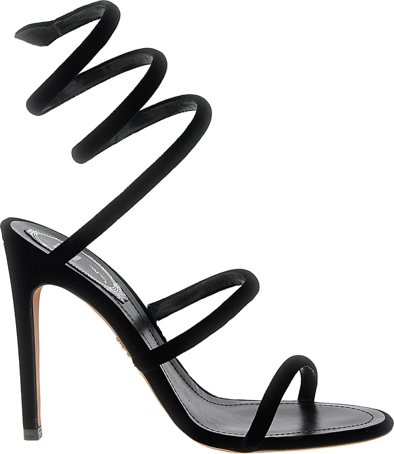 RENE CAOVILLA Black Textile Stiletto Heel Sandals