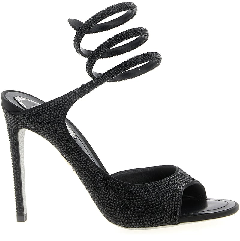 RENE CAOVILLA Black Satin Stiletto Heel Sandals