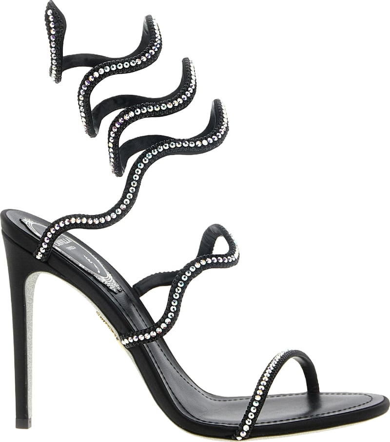 RENE CAOVILLA Black Satin Stiletto Heel Sandals
