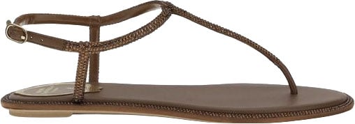 RENE CAOVILLA Brown Satin Flat Sandals