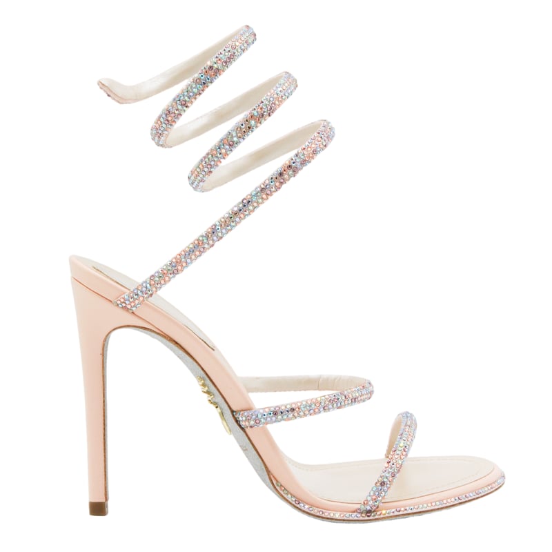 High-Heeled Sandals with Coiled Rhinestone Ankle Strap