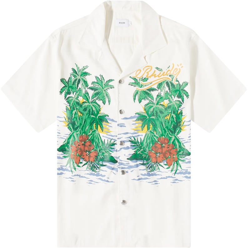 Rhude Palmas Snap Vacation Shirt (Wit)