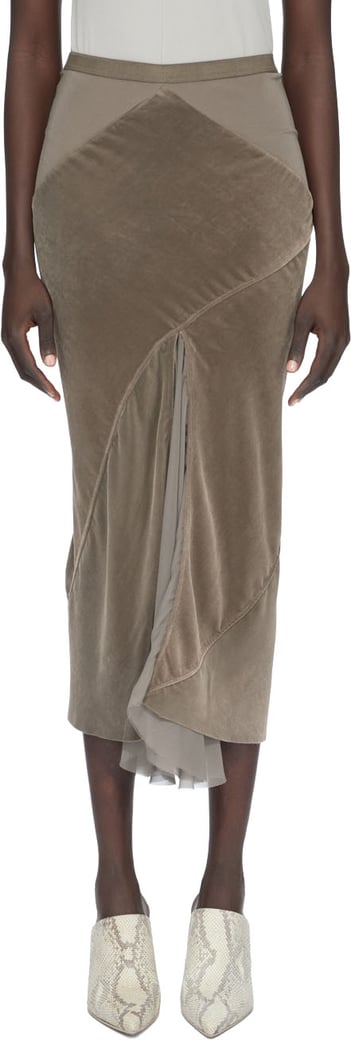 Jupe longue velours jersey & chiffon soie dust Dbl Sliced Skirt Rick Owens Femme RP02F 5373 JSVVS 34