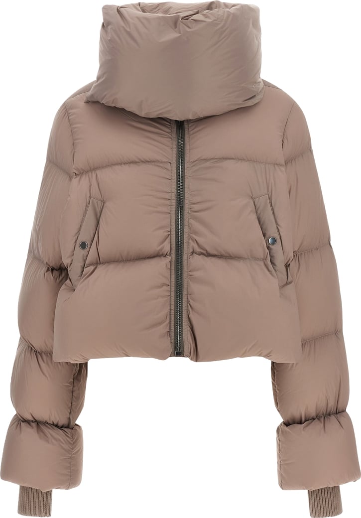 Cropped Puffer Coat With Oversized Collar And Matte Finish