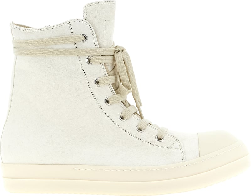 Rick Owens White Lamb Leather High Top Sneakers