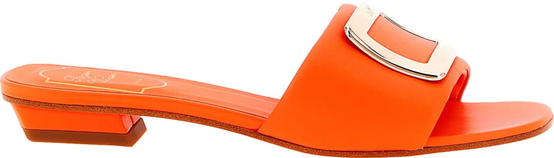 Roger Vivier Orange Lamb Leather Mid Heel Pumps