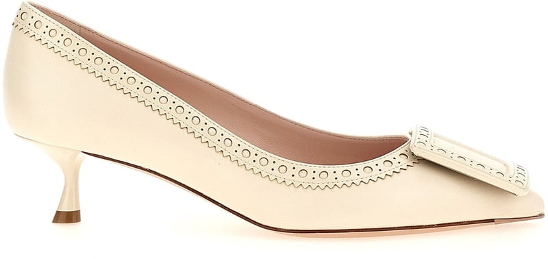 Roger Vivier White Lamb Leather Mid Heel Pumps