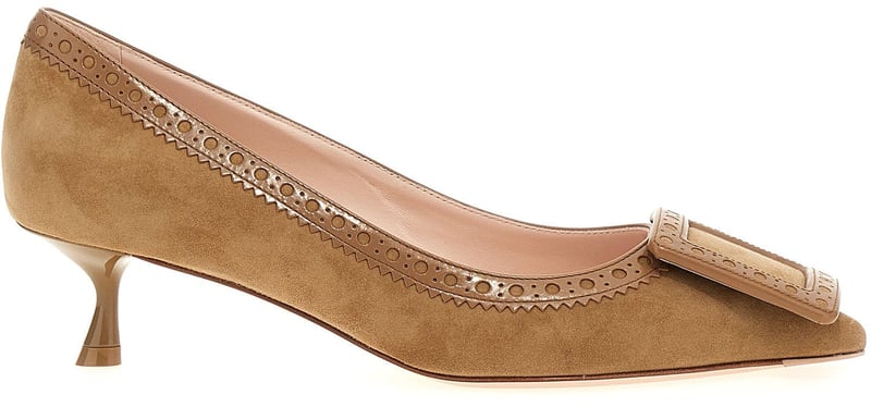 Roger Vivier Beige Goatskin Mid Heel Pumps