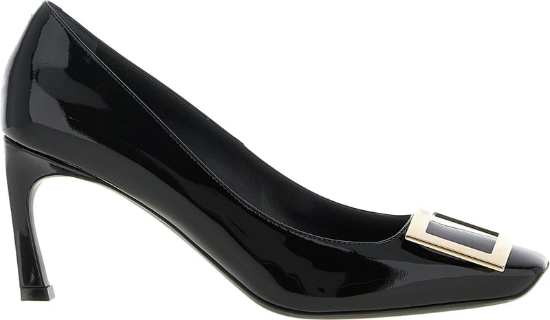 Roger Vivier Black Calfskin Mid Heel Pumps