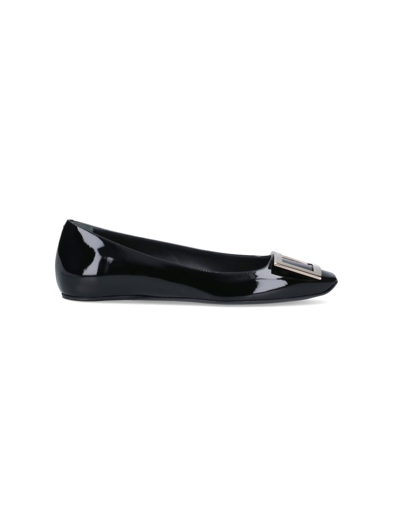 Black Trompette Patent Calf Leather Flats