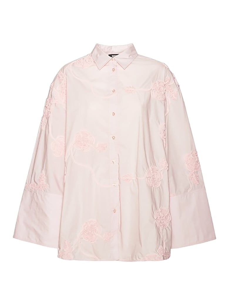 Oversized Floral Embroidery Cotton Shirt