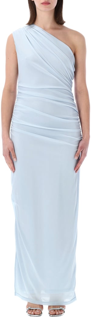 One Shoulder Dress Plain Air Blue