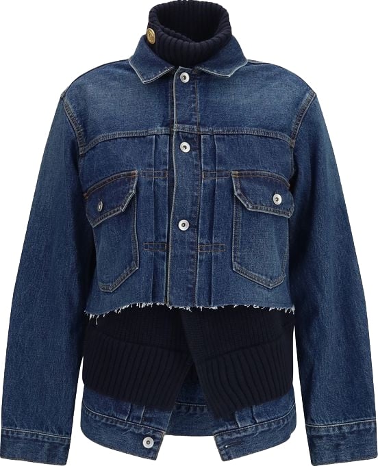 Blue Cotton-Wool Deconstructed High Neck Denim Jacket