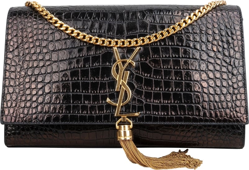 Saint Laurent Croc-Embossed Leather Kate Tassel Chain Crossbody Bag