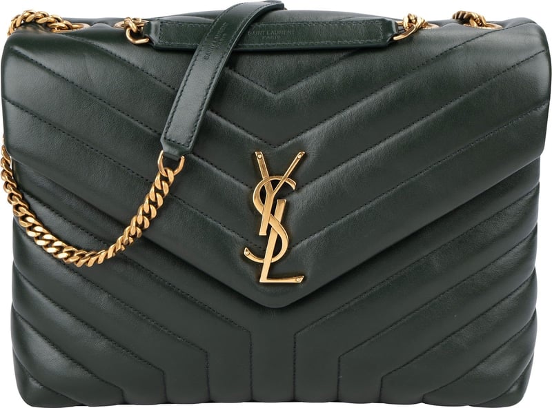 Yves Saint Laurent Dark Green Quilted Calfskin Medium Loulou Crossbody Bag