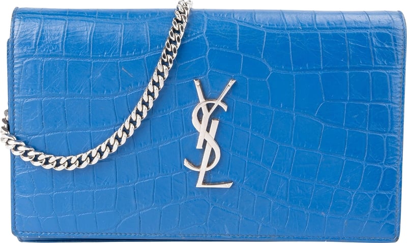 Saint Laurent Croc-Embossed Monogram Kate Wallet On Chain Crossbody Bag