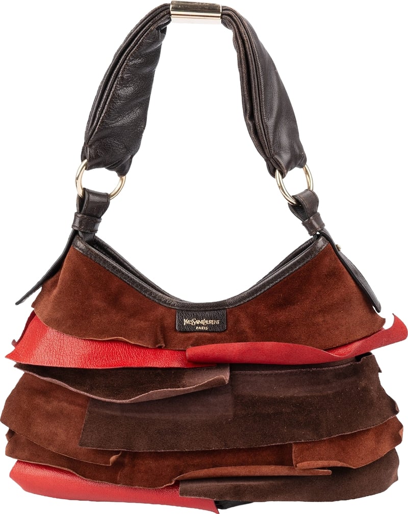 Yves Saint Laurent Suede Leather Nadja Ruffle Shoulder Bag