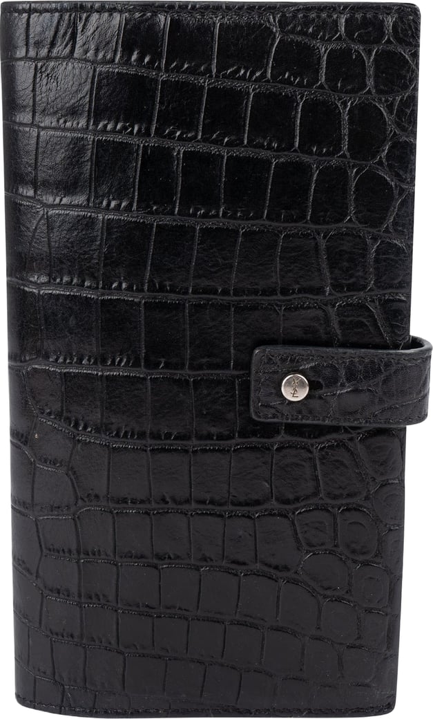 Yves Saint Laurent Croc-Embossed Leather Long Bifold Wallet