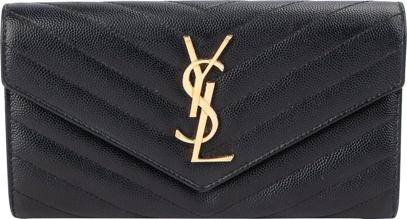 Yves Saint Laurent Grain de Poudre Matelassé Leather Envelope Flap Wallet