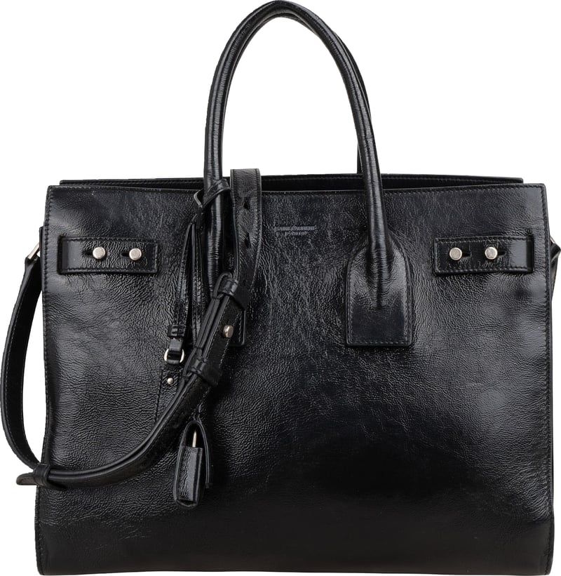 Saint Laurent Y2K Crinkled Patent Leather Sac De Jour Handbag