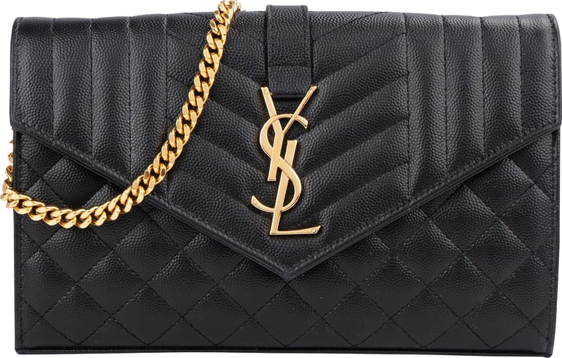 Yves Saint Laurent Grain De Poudre Leather Cassandre Envelope Wallet On Chain Crossbody Bag