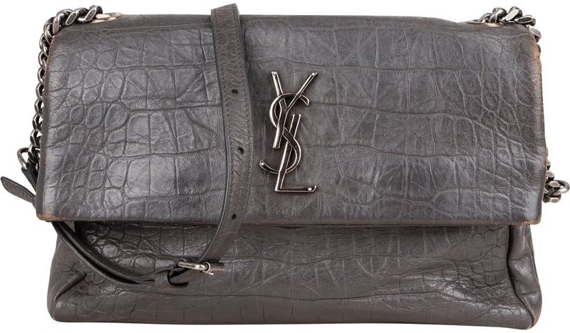 Saint Laurent Grey Croco Optic Leather West Hollywood Crossbody Bag