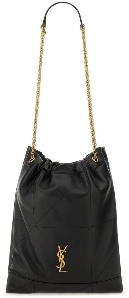 Quilted Lambskin Drawstring Shoulder Bag With Chain Straps