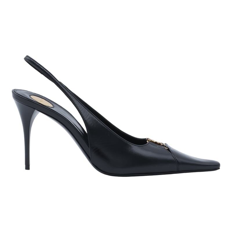 Slingback Pump with Pointed Toe and Gold-Tone Logo