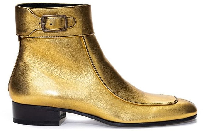 Saint Laurent Gold Leather Ankle Boots